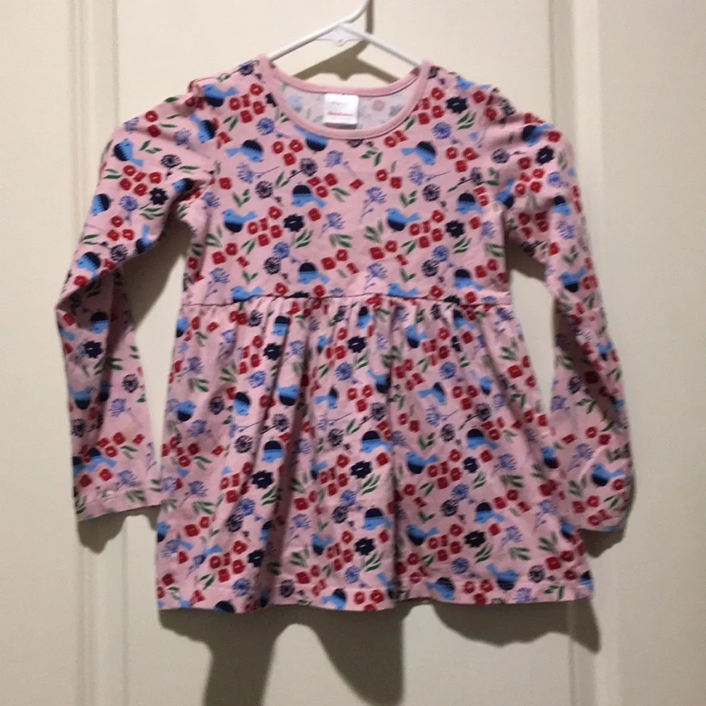 NWOT Hanna Andersson girls Floral bird pattern dress Long Sleeve cotton size 6-7